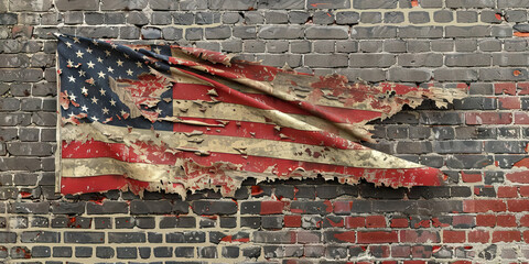 Fading Stars and Stripes: A tattered American flag, hanging limply on a weathered brick wall.