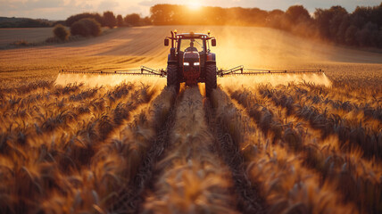 Fototapeta premium farmer working with tractor at agriculture field Harvesting with special equipment 