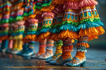 Colorful shoes with vibrant feathers, perfect for adding a pop of color to any outfit.