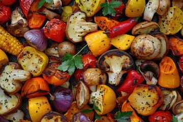 Grilled Autumn Vegetables. Top view of Colorful Seasonal Veggies on Wooden Background