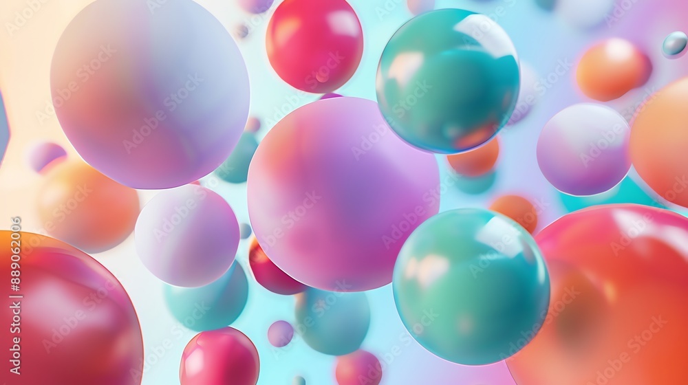 Poster abstract background with colorful spheres floating in space.