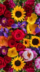 Close up colorful bunch of beautiful flowers