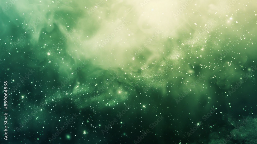 Wall mural green abstract background with stars and light.