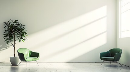 Minimalist Interior with Green Armchairs and Sunlight