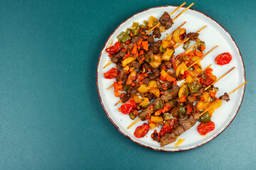 Juicy lamb kebab with vegetables