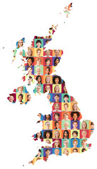 Kinder und Erwachsene viele Generationen vor Landkarte von Großbritannien