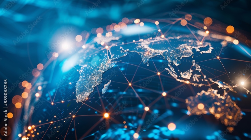 Poster global connection represented by an abstract 3d globe.