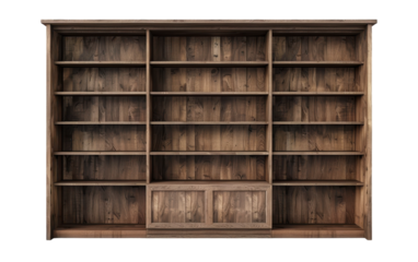 Empty Wooden Bookcase With Open Shelves and Closed Cabinet Doors