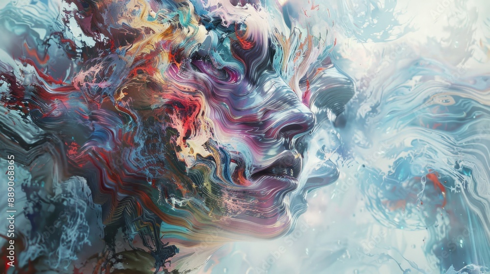 Poster abstract face in color swirls.