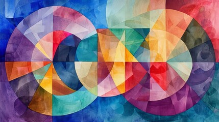 Fototapeta premium Abstract colorful geometric artwork with overlapping circles and vibrant hues, creating a dynamic and visually compelling composition.