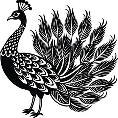 Naklejka premium Black and white peacock silhouette