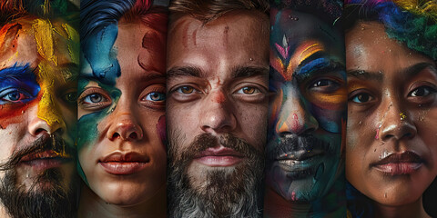 Obraz premium Tapestry of Pride: A diverse group of people from different backgrounds come together in unity.