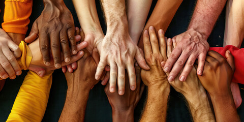 United We Stand: A group of people of all ages, races, and cultures holding hands in solidarity.