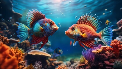 fish in aquarium..Pterpogon Fish Amidst Vibrant Coral and Sponges"
"Aquatic Acrobats: Playful Pterpogon Fish in their Oceanic Playground"fish, reef, sea, ocean, water, tropical, diving, nature,fish