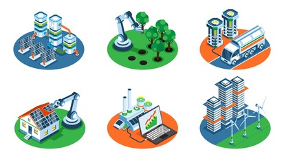 Fototapeta premium Smart industry compositions in isometric view