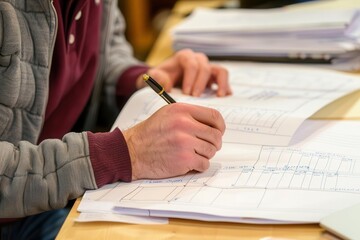 Script supervisor taking notes with storyboard, meticulous planning, Film production, behind the scenes, script supervision, storyboard