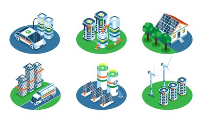 Smart industry illustrations in isometric view