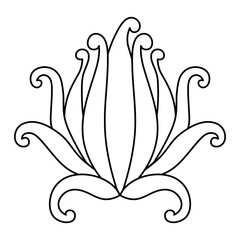 Fancy flower, abstract floral pattern, outline drawn vector illustration, Contour black line flower, cartoon style