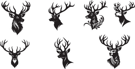 Deer head silhouette vector illustration art on white background