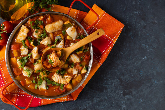 Traditional Portuguese fish stew. Cod stew.