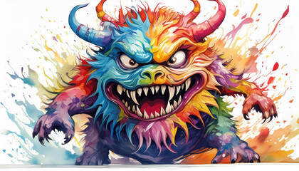 A colorful dragon with a menacing look on its face