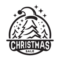 Christmas sale, logo christmas tree on black background, vector illustration