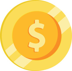 Dollar coin in gold colour fill of money of USA. Vector currency, business and commerce, payment and profit symbol of economy and financial. Market and exchange, earnings and income. Golden coin