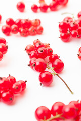 Fresh red currant berries background. Branches of red currant berries closeup