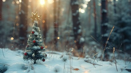 Christmas Tree Ornament in Winter Forest Scene