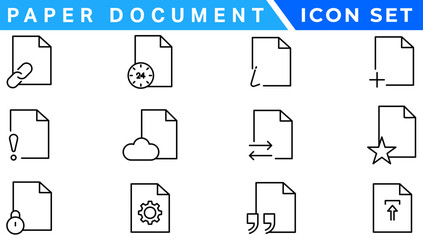 Paper document icon set. Folded written paper document page icon vector element. Linear File icon in different styles.