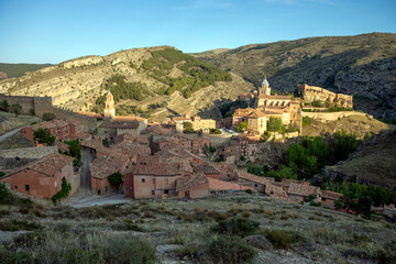 Panoramic view of the town of Albarracin, Teruel, Aragon, Spain, from the castle, with golden evening light © AntonioLopez