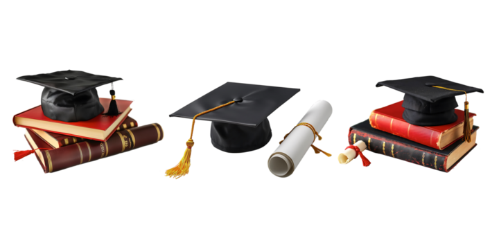 graduation cap and diploma on white