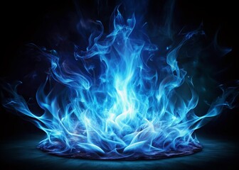 Vibrant blue flames blaze out of the dark abyss, radiating an otherworldly aura, evoking a sense of intense energy and mystique, perfect for dramatic visual storytelling.