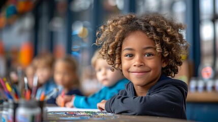 Smiling Children Participating In An Art Class With Enthusiasm