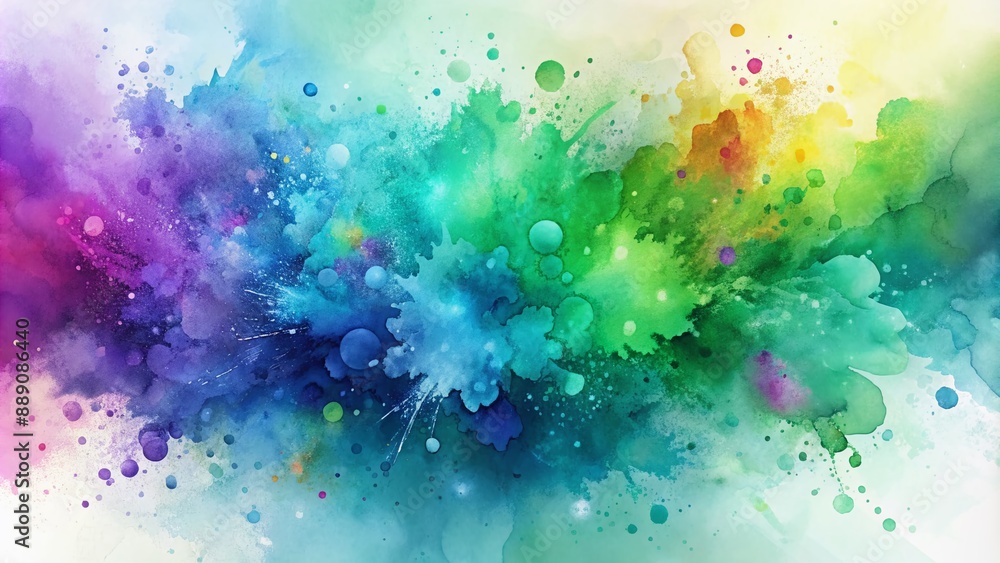 Aufkleber vibrant watercolor splash with soft gradient effect in shades of blue, green, and purple, creating a