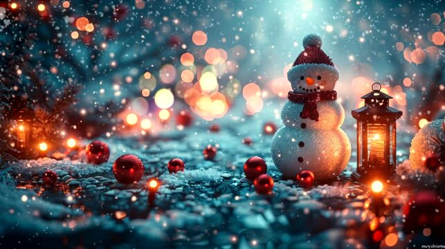 A snowy christmas surrounded by a decorative border text"merry christmas"  . seamless looping time-lapse virtual 4k video animation