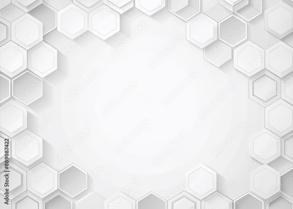 Poster minimalist white background featuring a stylized geometric hexagon pattern, providing ample copy spa