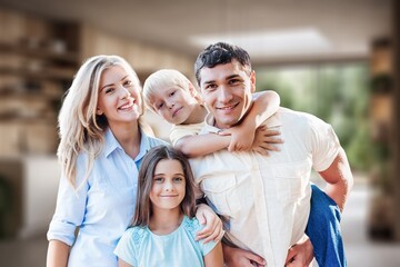 Fototapeta premium Happy young family with children having fun