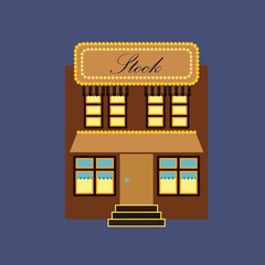  Store building flat design illustration, building in the evening