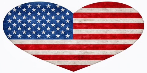 Fototapeta premium Vibrant red and white stripes, and blue field with white stars, cleverly arranged to form a symbolic heart shape, conveying patriotism and love.
