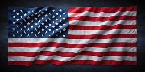 Vibrant stars and stripes unfold on a dark navy background, showcasing the iconic national symbol in a stunning top-flat laying view, evoking patriotism and pride.