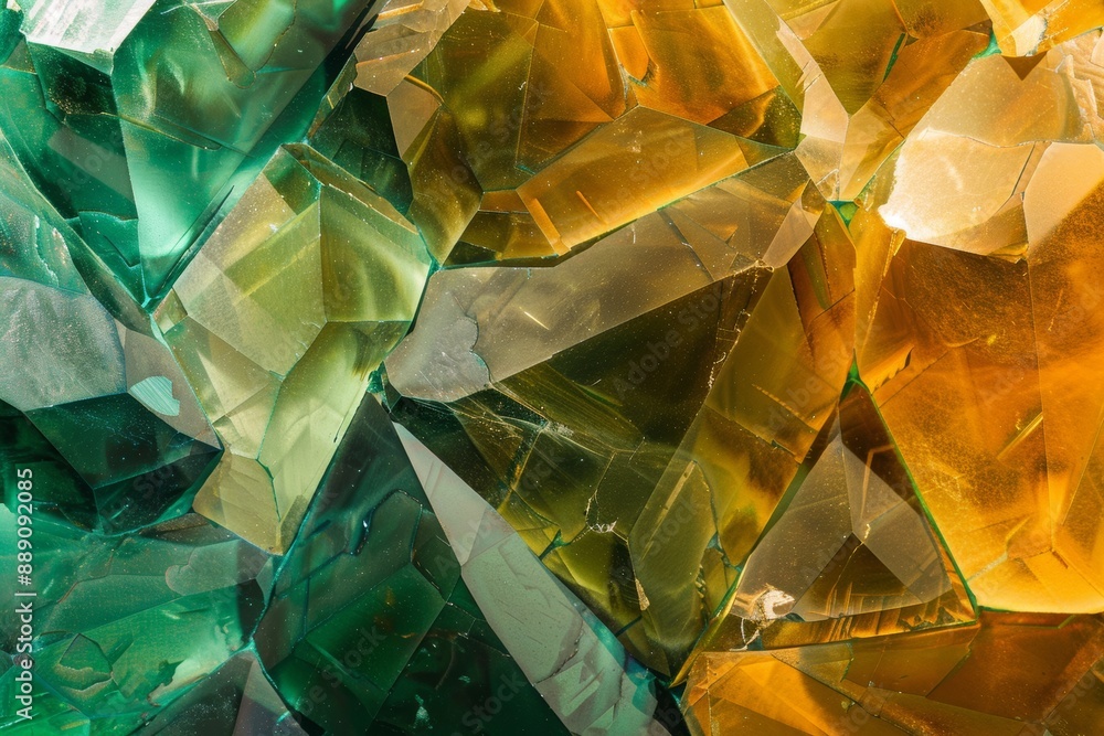 Poster macro image of a green and yellow fluorite crystal surface, creating an abstract background of natur