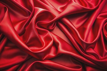 Obraz premium Vibrant red satin fabric background with subtle sheen, folds and wrinkles, evoking luxury, elegance, and sophistication, perfect for high-end product, fashion, or beauty branding.