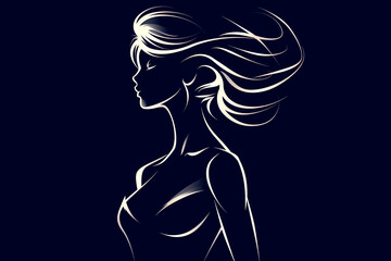 Naklejka premium A woman's silhouette is shown on a dark background. Concept of mystery and elegance, as the woman's form is emphasized against the black background