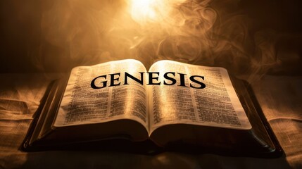 Glowing Open Bible Displaying Genesis: Inspirational Image for Faith and Worship