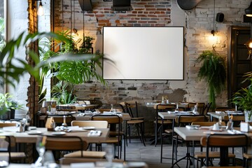Mockup of a blank restaurant signboard in a trendy, high-end dining area