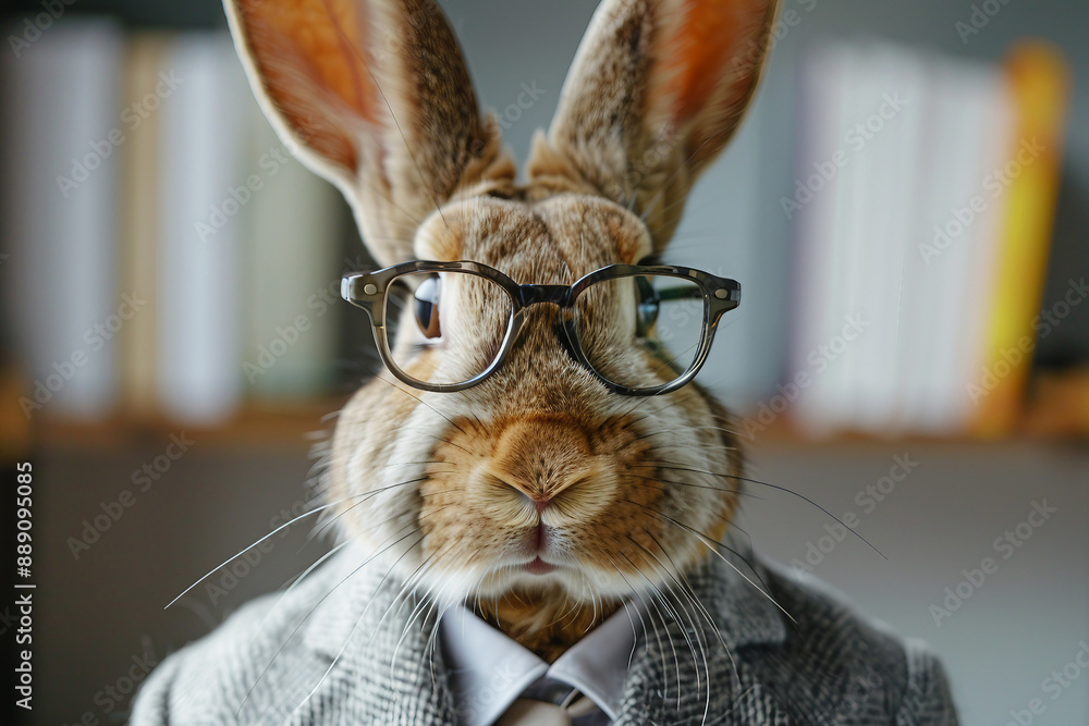 Poster created with generative ai image of rabbit animal working in office