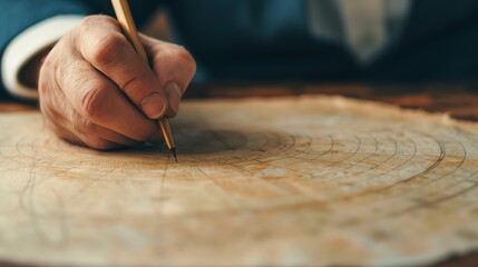 Astrologer drawing a birth chart on parchment paper, birth chart creation, traditional astrology