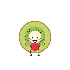 Kiwi fruit slice cute character cartoon love sign heart favorite smiling face cheerful kawaii happy emotions icon vector illustration.