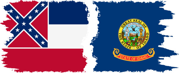 Idaho and Mississippi states grunge brush flags connection, vector